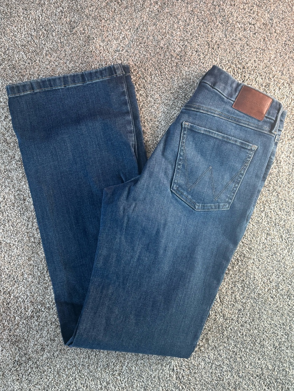 Wrangler Women's Bespoke Boot Cut Jeans in Indigo Blue with Leather Patch